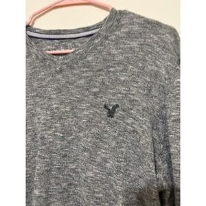 American Eagle Mens Sweater Grey Marled Knit Long Sleeve Pullover Large